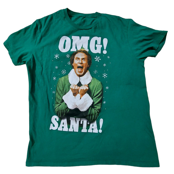 ELF Shirt Mens Large Will Ferrell Movie OMG Santa Green Short Sleeve Tee - Picture 2 of 4
